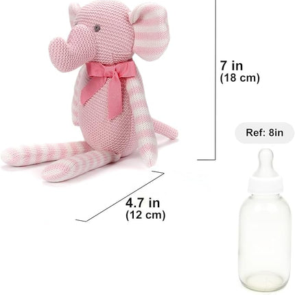 100% Organic Cotton Baby Toys Pink Elephant Stuffed Animals for Newborn 7.1"