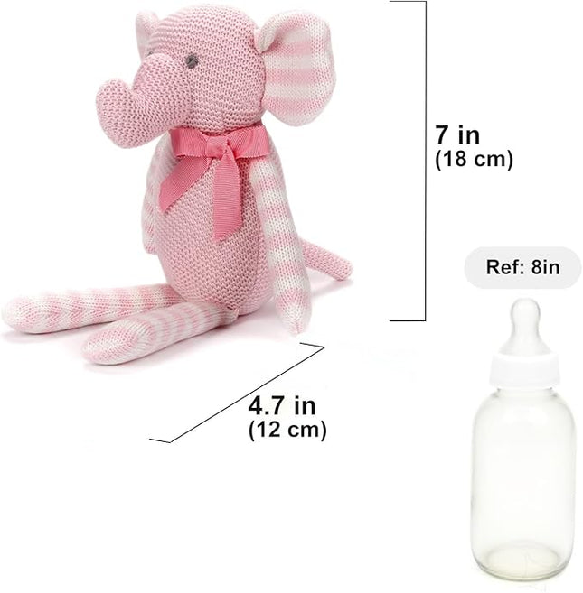 100% Organic Cotton Baby Toys Pink Elephant Stuffed Animals for Newborn 7.1"