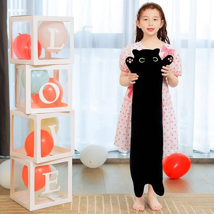 Black Cat Plush Toy Pillow - Cute Cat Gift for Kids (Black, 90cm/35.4in)