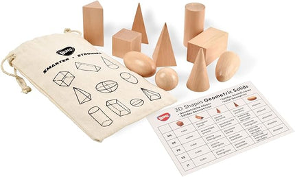 BOHS Geometric Solids Guess Game - 3D Shapes Miniature Set -Wooden Montessori Toys - Ages 3 and Up
