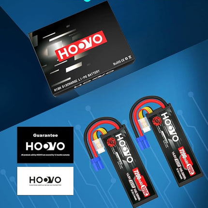 HOOVO 4S 14.8V 7200mAh 120C RC LiPo Battery Hard Case with EC5 Connector for RC Buggy Truggy Crawler Monster Car Boat Truck(2 Pack)