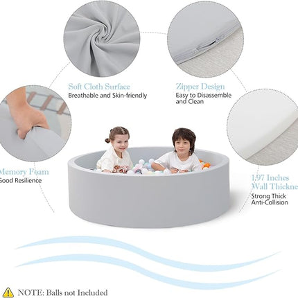 Foam Ball Pit, 35.4"x 11.8" Ball Pits for Toddlers, Soft Round Kiddie Baby Playpen Ball Pool for Kids, Ideal Gift for Babies Indoor and Outdoor Game, Grey, (Balls not Included)