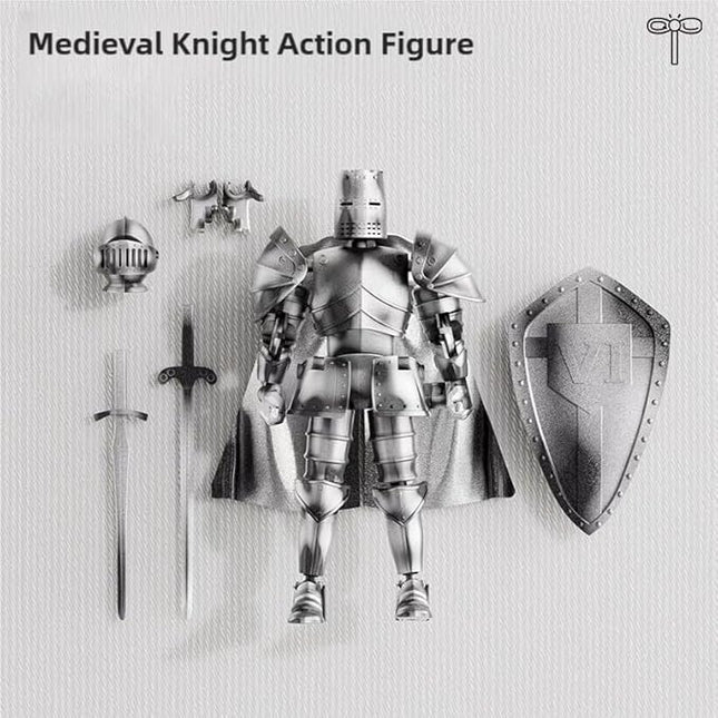 Medieval Action Figures,Knight Armor Action Figure,Multi-Jointed Movable Robot Mannequin T13,Dummy 13 Action Figure(Assembly Required) (B-Silver)