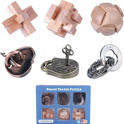 Brain Teaser Puzzle for Adults Puzzles Metal Hole Lock Adult Educational Toy Jigsaw IQ Puzzle（6 Pack） (Silver)