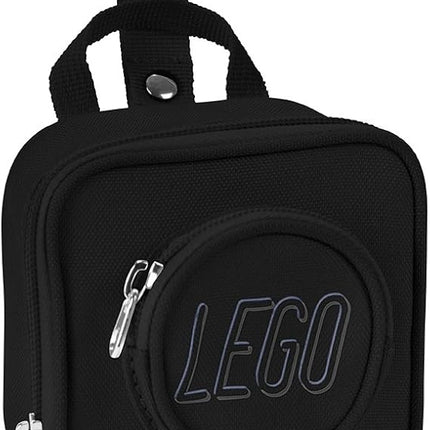 LEGO Kids Brick Mini Backpack Accessory Pouch with Novelty Backstraps, Snaps to Belt or Full-Size Backpack, Holds Small Items like Keys & Headphones, Black
