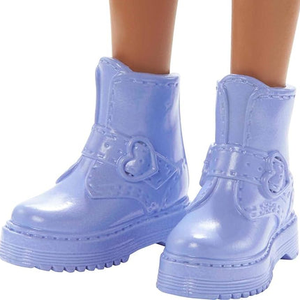 Barbie Fashionistas Doll #201, Athletic Body with Curly Brunette Hair, Graffiti-Print Dress & Accessories Including Boots & Chain Necklace