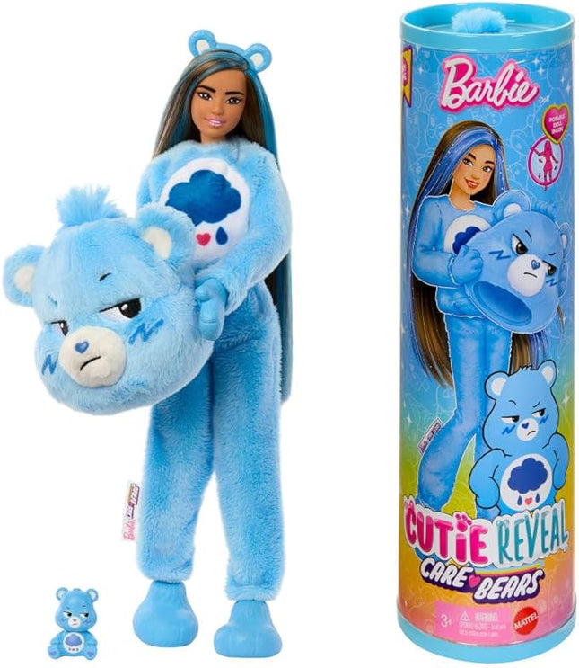 Barbie Cutie Reveal Care Bears Series Doll & Accessories Set with Grumpy Bear Costume & 10 Surprises Including Color Change & Mini Bear