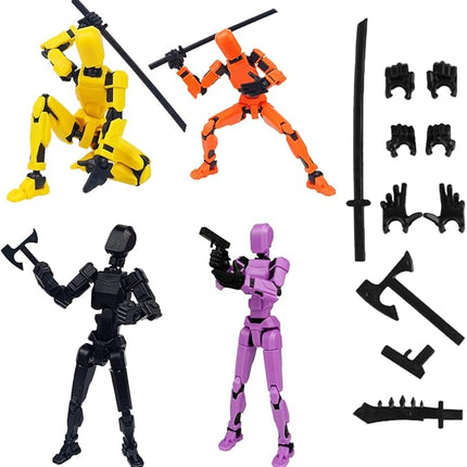 WEAREWE 4PCS 13 Action Figures Se13 Action Figure Multi-Jointed Movable Toy for Kids(DIY Yellow-Orange-Black-Purple)