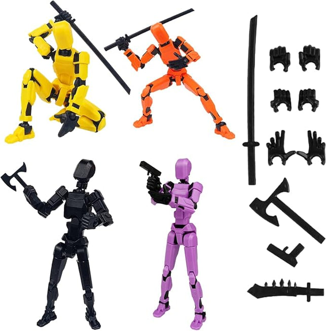 WEAREWE 4PCS 13 Action Figures Se13 Action Figure Multi-Jointed Movable Toy for Kids(DIY Yellow-Orange-Black-Purple)