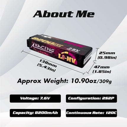 CNHL 2S Lipo Battery 8200mAh High Voltage 120C 7.6V Hard Case Lipo Battery with 5.0 Bullet-EC5 Plug for RC Car Truck Boat Crawler