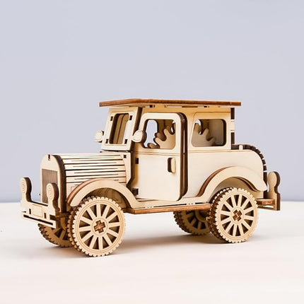 3D Wooden Puzzle Retro Car Model Desktop Toy DIY Handmade Wooden Model Car Kit Adult/Youth/Children Creative Gift