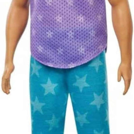 Barbie Ken Fashionistas Doll #165 with Sculpted Brown Hair Wearing Purple “Malibu” Top, Blue Starred Joggers & White Shoes, Toy for Kids 3 to 8 Years Old
