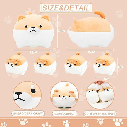 Shiba Inu Plush Pillow 16 Inches with Four Shiaba Babies in Mommy‘s Belly, Super Soft Cartoon Dog Stuffed Animal Shiba Inu Plush Gifts for Kids Birthday