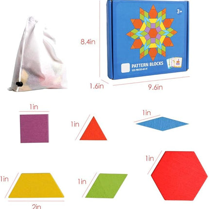 JCREN Wooden Pattern Blocks Montessori Toys Shape Puzzles Kindergarten Classic Educational Tangram Geometric Brain Teaser Toys Best STEM for Kids Ages 4-8 with 24 Pcs Design Cards