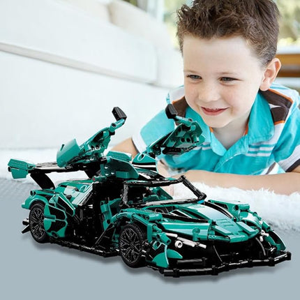 Adults Challenging Racing Car Building Blocks Kit，1:14 1391 Pieces Car Model Building Set DIY Toys for Boys (Green)