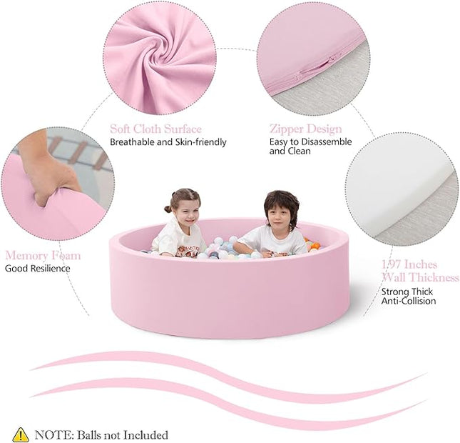Ball Pit for Toddlers, 35.4"x 11.8" Foam Ball Pits, Indoor Soft Round Baby Playpen for Children, Ideal Gift for Toddlers, Pink, (Balls not Included)