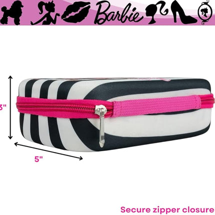 Innovative Designs Barbie Pencil Case Set with Stickers and Gel Pens for Kids, Molded with Zip Closure, Pink