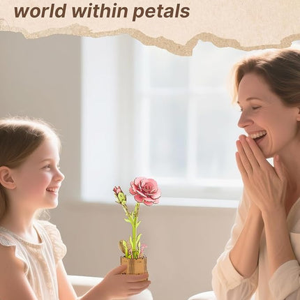 3D Carnation Wooden Puzzles for Adults, DIY Carnation Wooden Flower Craft Kit, Mother's Day Valentine's Day, Home Decor Gift for Women/Men .(3.81 * 3.19 * 8.86in 90PCS)