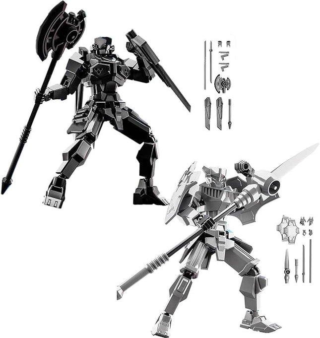 WEAREWE 2 Set DIY 3D Printed Action Figures Set 13 Luck 13 Action Figure Multi-Jointed Movable Mech Doll Robot(Black-White)