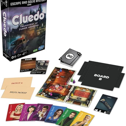 Clue Board Game Treachery at Tudor Mansion, Clue Escape Room Game, Murder Mystery Games, Cooperative Family Board Game, Ages 10 and up, 1-6 Players