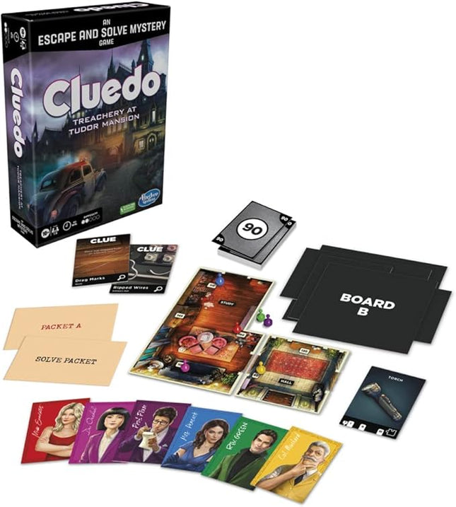 Clue Board Game Treachery at Tudor Mansion, Clue Escape Room Game, Murder Mystery Games, Cooperative Family Board Game, Ages 10 and up, 1-6 Players
