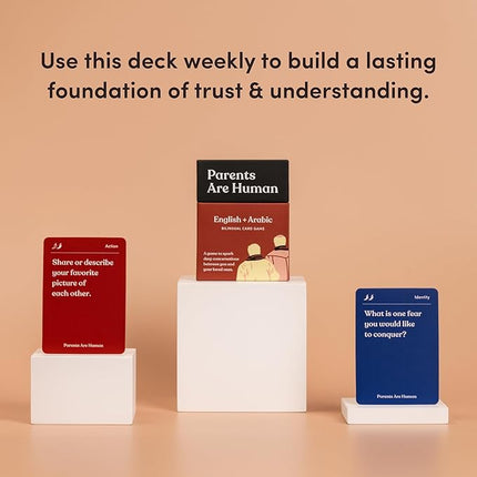 Parents Are Human, Relationship Cards, Get to Know Each Other Better, Parents, Families, Teens & Kids Relationship Building, Light & Deep Questions, 70 Questions & Activity Cards, English + Arabic