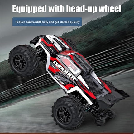X-Verse 16102 1/16 Fast RC Cars for Adults, Max 38 mph Carbon Brush Motor RC Car All Terrain RC Truggy Waterproof Off Road Truck, 3 Battery(RED)