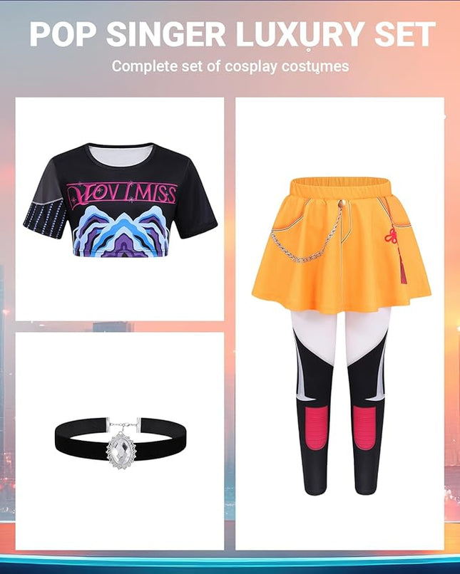 Girls Demon Pop Singer Hunters Costume 3-14 Years Stage Dance Idol Cosplay Outfit, Kids Halloween Costumes