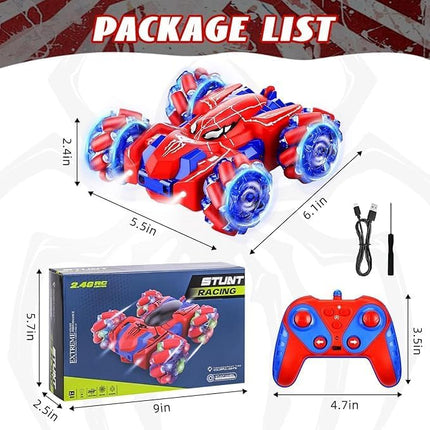 Spider Remote Control Car, Double Sided 360°Rotating USB Direct Charging RC with Cool Lights, 2.4Ghz Drift RC Stunt Vehicle, 360°Rotating 4WD Off-Road Race Car Toys for 4-12 Boy Girl Gifts (Blue)