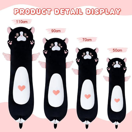 27.5in Long Plush Toy Cat Pillow Cute Plush Cat Toy Doll Stuffed Animal Cat Hugging Pillow for Sleeping Gift for Kids and Girls(Black&Pink,70cm/27.5in)