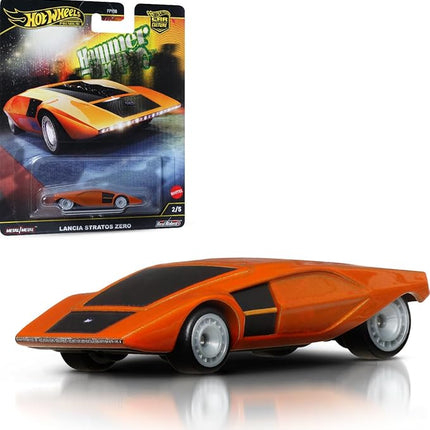 Hot Wheels Premium Car Culture Collectible Toy Car, 1:64 Scale Die-Cast Lancia Stratos Zero, Hammer Drop Vehicle with Real Riders Tires