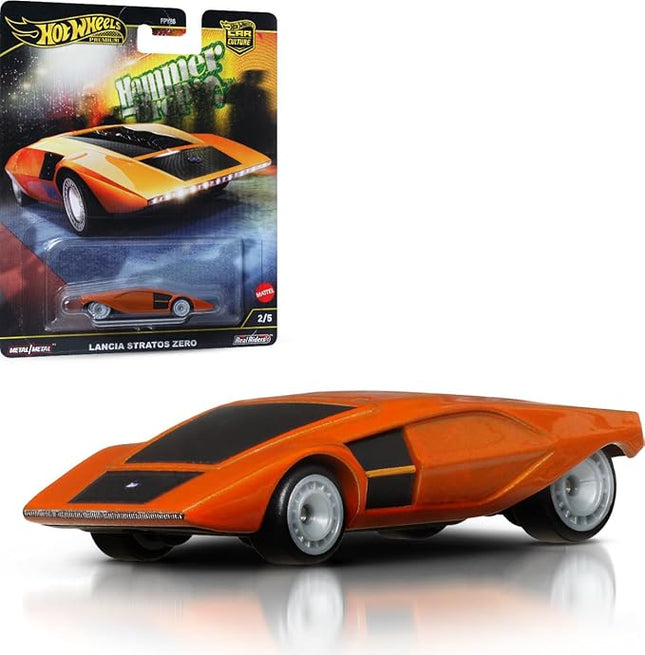Hot Wheels Premium Car Culture Collectible Toy Car, 1:64 Scale Die-Cast Lancia Stratos Zero, Hammer Drop Vehicle with Real Riders Tires