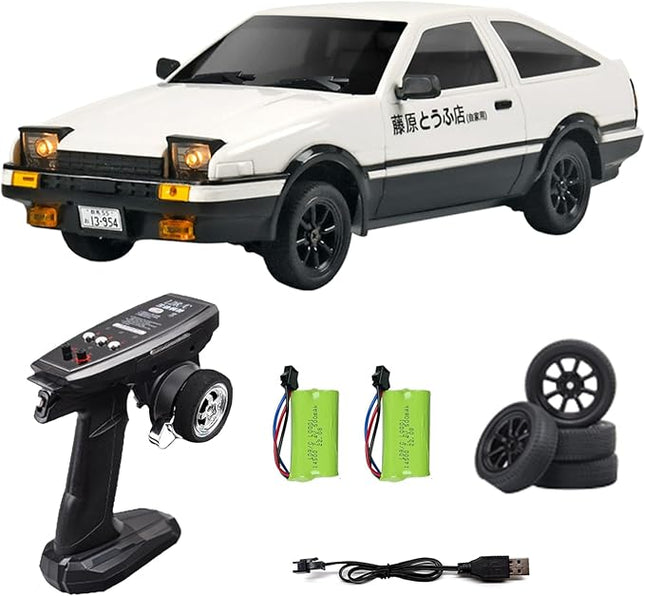 1:18 AE86 Model LD1801 RC Drift Car 1/18 2.4G Remote Control on Road ESP Gyroscope LED Mini RC Racing Cars (White)