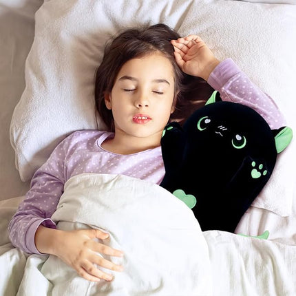 43in Long Plush Toy Cat Pillow Cute Plush Cat Toy Doll Stuffed Animal Cat Hugging Pillow for Sleeping Gift for Kids and Girls(Black&Green,110cm/43.3in)