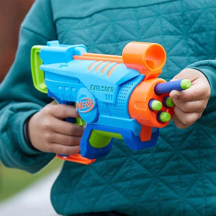 Nerf Elite Jr, Blaster Explorer Easy-Play, Easy to Hold, Load and Shoot, 8 Nerf Elite Darts for Girls and Boys, Ages 6 and Above
