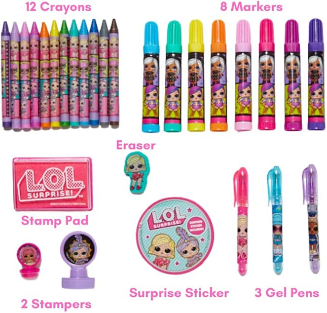 LOL Surprise Deluxe Activity Set for Kids with Carrying Tin, Coloring Sheets, Tattoos, Stickers, & Art Supplies, 200+ Pieces