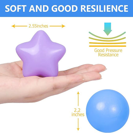 STARBOLO Star Ball Pit Balls for Ball Pit - 100pcs Crush Proof Plastic Children's Toy Balls Macaron Ocean Balls for Birthday Parties Games Pool