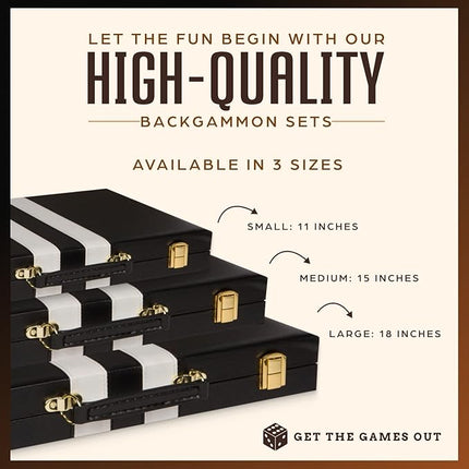 Get The Games Out Backgammon Set, Classic Board Game Case, 2 Players, Includes Strategy & Tip Guide, Perfect for Parties and Family Game Nights - Small, Black