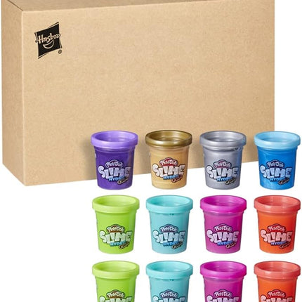 Play-Doh Slime HydroGlitz 12 Multipack of Assorted Metallic Colors for Kids 3 Years and Up, Slippery and Smooth Texture, Non-Toxic