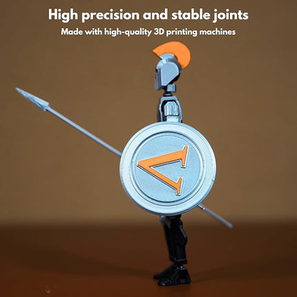 T13 Action Figure (Dummy 13 / Titan 13 / Spartan Warrior) - 3D Printed Poseable Robot Set with Accessories for Stop Motion Animation | Kids Gift