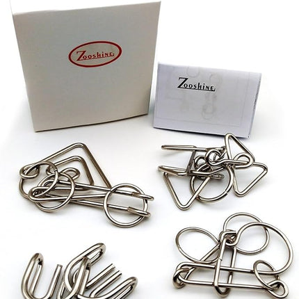 Zooshine 4 Sets Advanced Metal Brain Puzzles Teasers Higher Level Challenge for Party Games, Office Toys, Family Games for Kids Adults