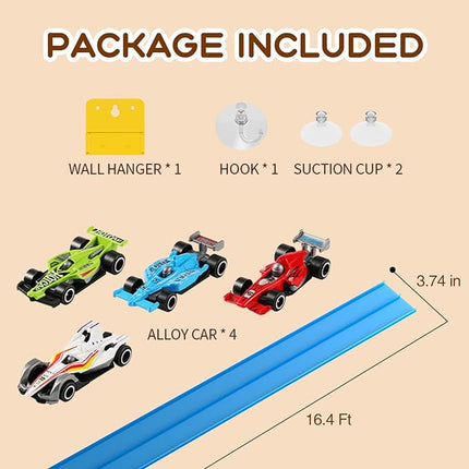 Flexible Track 16.4 Ft Starter Set, Flexible Race Car Ramp Track for Ages 3 & Up with Suction Cups Compatible with Hot Wheels and Diecast 1/64th Cars