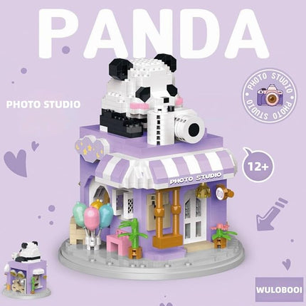 Street View Photo Studio Mini Building Blocks,878 Pieces Cute Panda Animal Micro Building Sets,Simulation Architecture Construction Toy,Creative Gifts for Adults Teens 12+