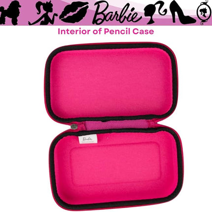 Innovative Designs Barbie Pencil Case Set with Stickers and Gel Pens for Kids, Molded with Zip Closure, Pink