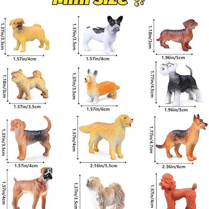 SIENON 12PCS Dog Figures Toy Set, Miniature Plastic Realistic Assorted Dollhouse Puppy Animals for Kids Educational Preschool Learning Christmas Easter Eggs Birthday Party Favor Cake Topper