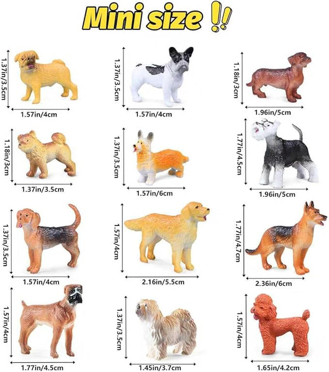 SIENON 12PCS Dog Figures Toy Set, Miniature Plastic Realistic Assorted Dollhouse Puppy Animals for Kids Educational Preschool Learning Christmas Easter Eggs Birthday Party Favor Cake Topper