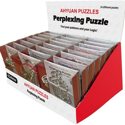 AHYUAN 24 Packs Large Metal Puzzles Brain Teaser IQ Wire Puzzles with Individual Backside Solution Paper Box Gift Package Educational Puzzle Games Toys Magic Trick Toy Party Favors for Kids Adults