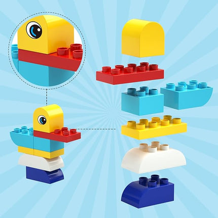 burgkidz Educational Toy Classic Big Size Bricks Building Blocks, Large Compatible Animal Building Bricks with Reusable Storage Bucket Gift for Boy Girl Ages 3+