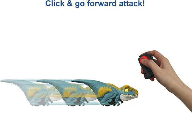 Mattel Jurassic World Dominion Uncaged Dinosaur Toy with Clicker-Controlled Motion & Sound, Click Tracker Velociraptor 'Blue' Dino Action Figure