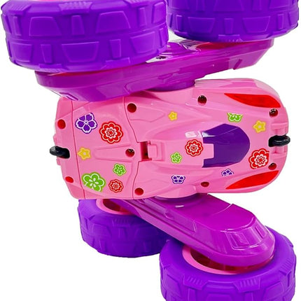Threeking RC Stunt Cars Remote Control Car Toys with Lights Double-Sided Driving Gifts Presents 6 7 8 9 10 11 12 Year Old Girls Pink